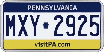 PA license plate MXY2925
