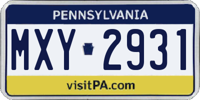 PA license plate MXY2931