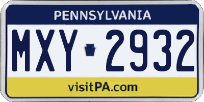 PA license plate MXY2932