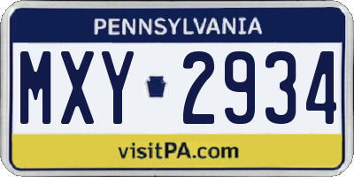 PA license plate MXY2934