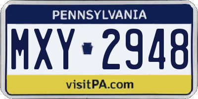 PA license plate MXY2948