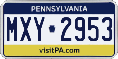 PA license plate MXY2953