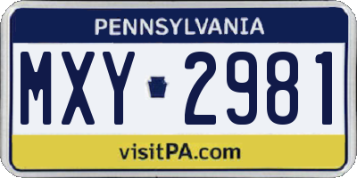 PA license plate MXY2981