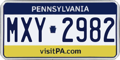 PA license plate MXY2982