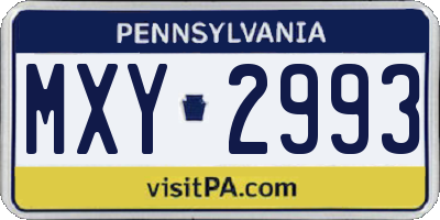 PA license plate MXY2993
