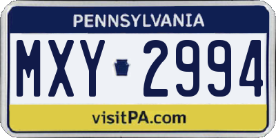 PA license plate MXY2994