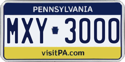 PA license plate MXY3000