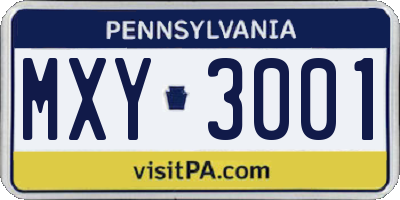 PA license plate MXY3001