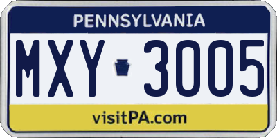PA license plate MXY3005
