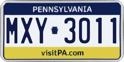 PA license plate MXY3011