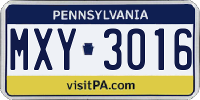 PA license plate MXY3016