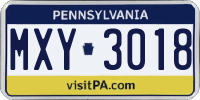 PA license plate MXY3018