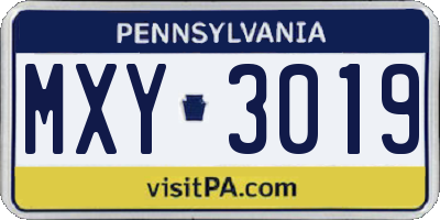PA license plate MXY3019