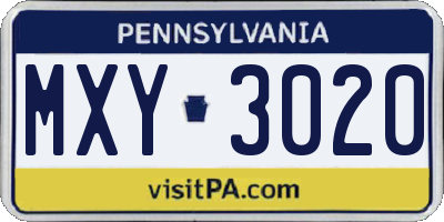 PA license plate MXY3020