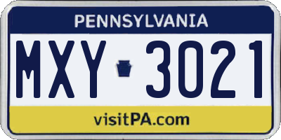 PA license plate MXY3021