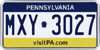PA license plate MXY3027