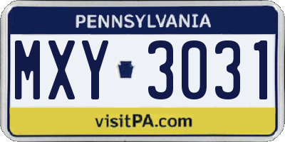 PA license plate MXY3031
