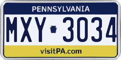 PA license plate MXY3034