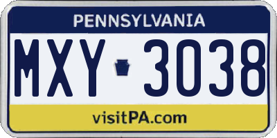 PA license plate MXY3038