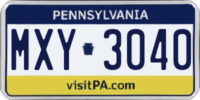 PA license plate MXY3040