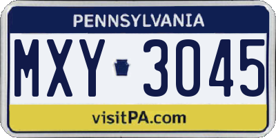 PA license plate MXY3045