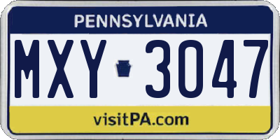 PA license plate MXY3047