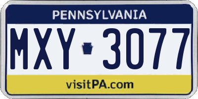 PA license plate MXY3077