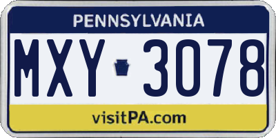 PA license plate MXY3078