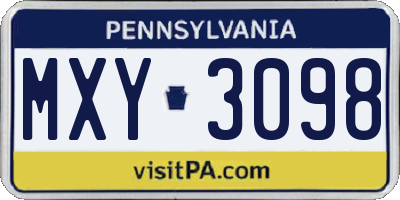 PA license plate MXY3098