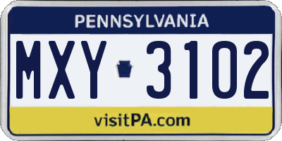 PA license plate MXY3102