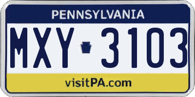 PA license plate MXY3103