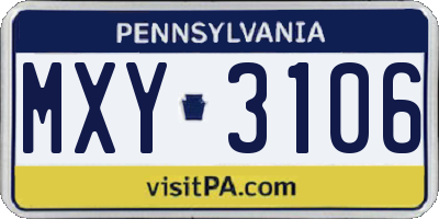 PA license plate MXY3106
