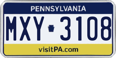 PA license plate MXY3108