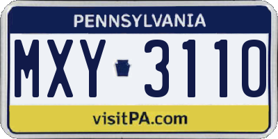 PA license plate MXY3110
