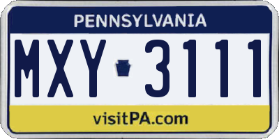 PA license plate MXY3111