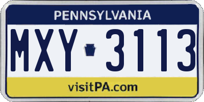 PA license plate MXY3113