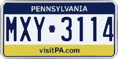 PA license plate MXY3114