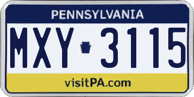 PA license plate MXY3115