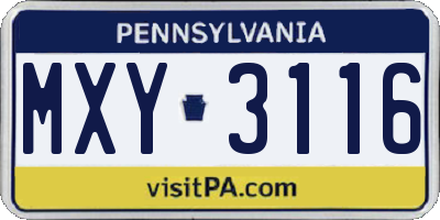 PA license plate MXY3116