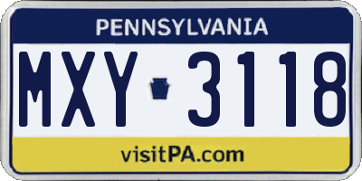 PA license plate MXY3118