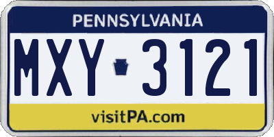 PA license plate MXY3121