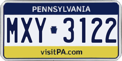 PA license plate MXY3122