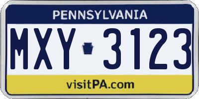 PA license plate MXY3123