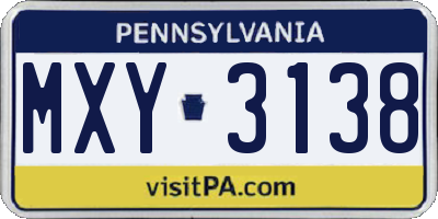 PA license plate MXY3138