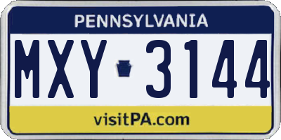 PA license plate MXY3144