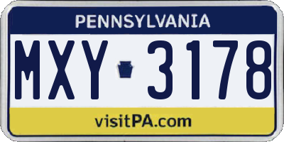 PA license plate MXY3178