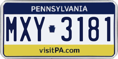 PA license plate MXY3181