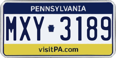 PA license plate MXY3189