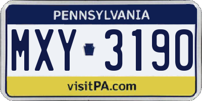 PA license plate MXY3190