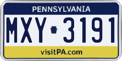 PA license plate MXY3191